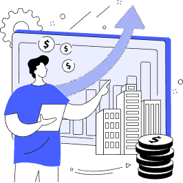 Illustration of a sales professional reviewing pricing growth charts and revenue metrics